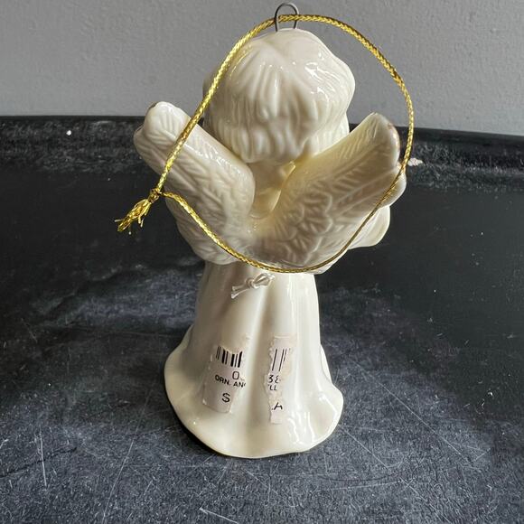 2001 Ivory Porcelain Christmas Angel Bell Ornament w/Gold Trim Holding Stars - Picture 4 of 6